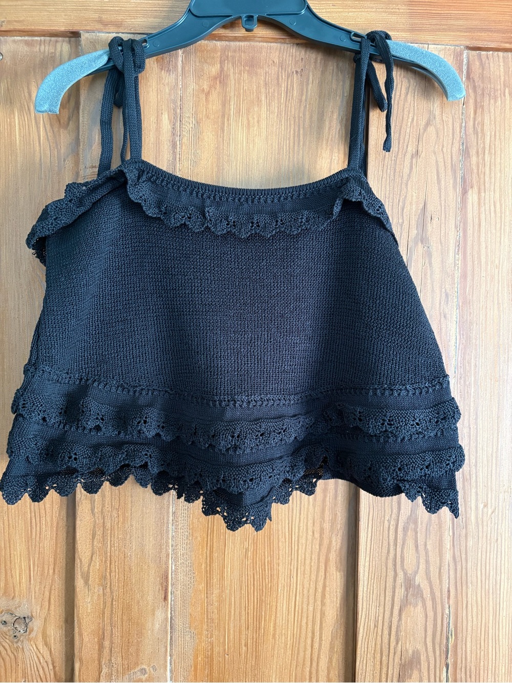 NWT Scoop Black Crochet Ruffle Knit Top M
